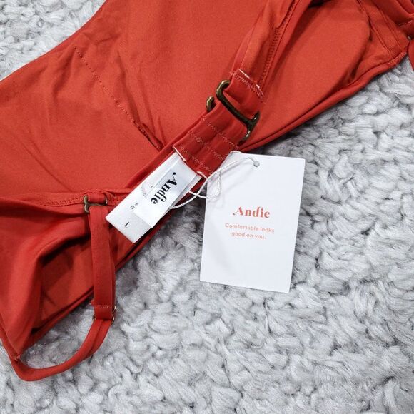 Andie Swim Bora Bora Bandeau Bikini Top Size Large Lined Padded Red Chili Pepper - Picture 3 of 6